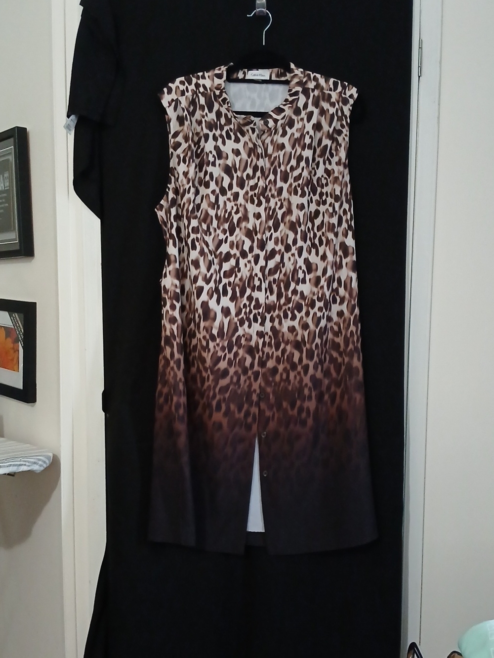CALVIN KLEIN Sleeveless Leopard Ombre Tunic - Brown, Cream & Black